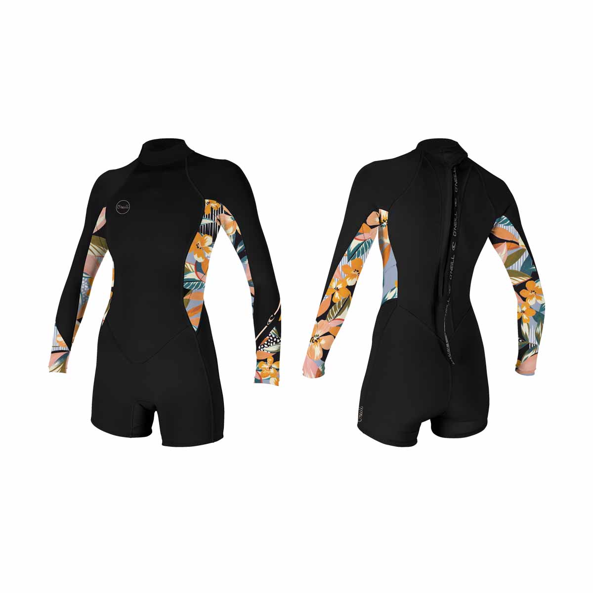 O'Neill Wms Bahia 2/1 Back Zip L/S Spring Wetsuit – Black/Demiflor HW4