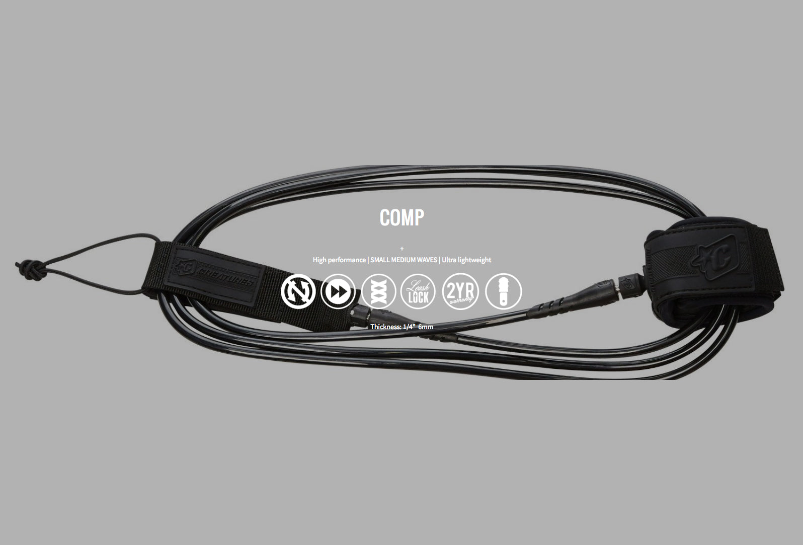 Creatures Comp 6 Surfboard Leash – Charcoal