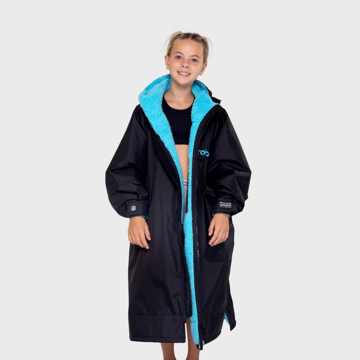 Bērnu pončo mētelis / jaka Dryrobe Advance Kids Changing Robe - melns ar zilu