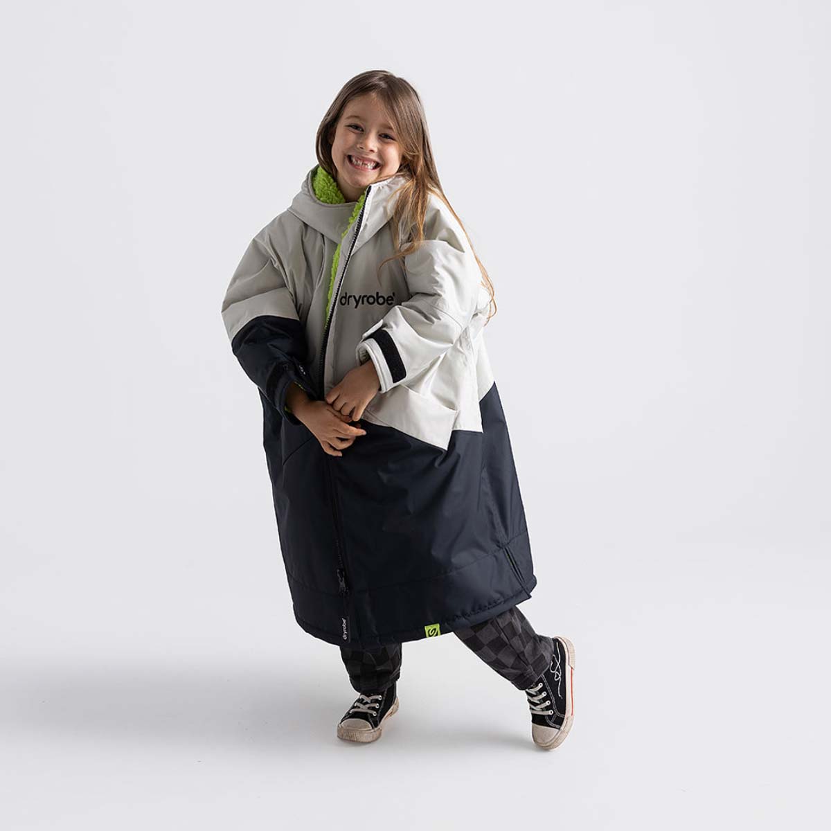 Bērnu pončo mētelis / jaka Dryrobe Advance Kids Changing Robe - pelēks ar laima zaļu