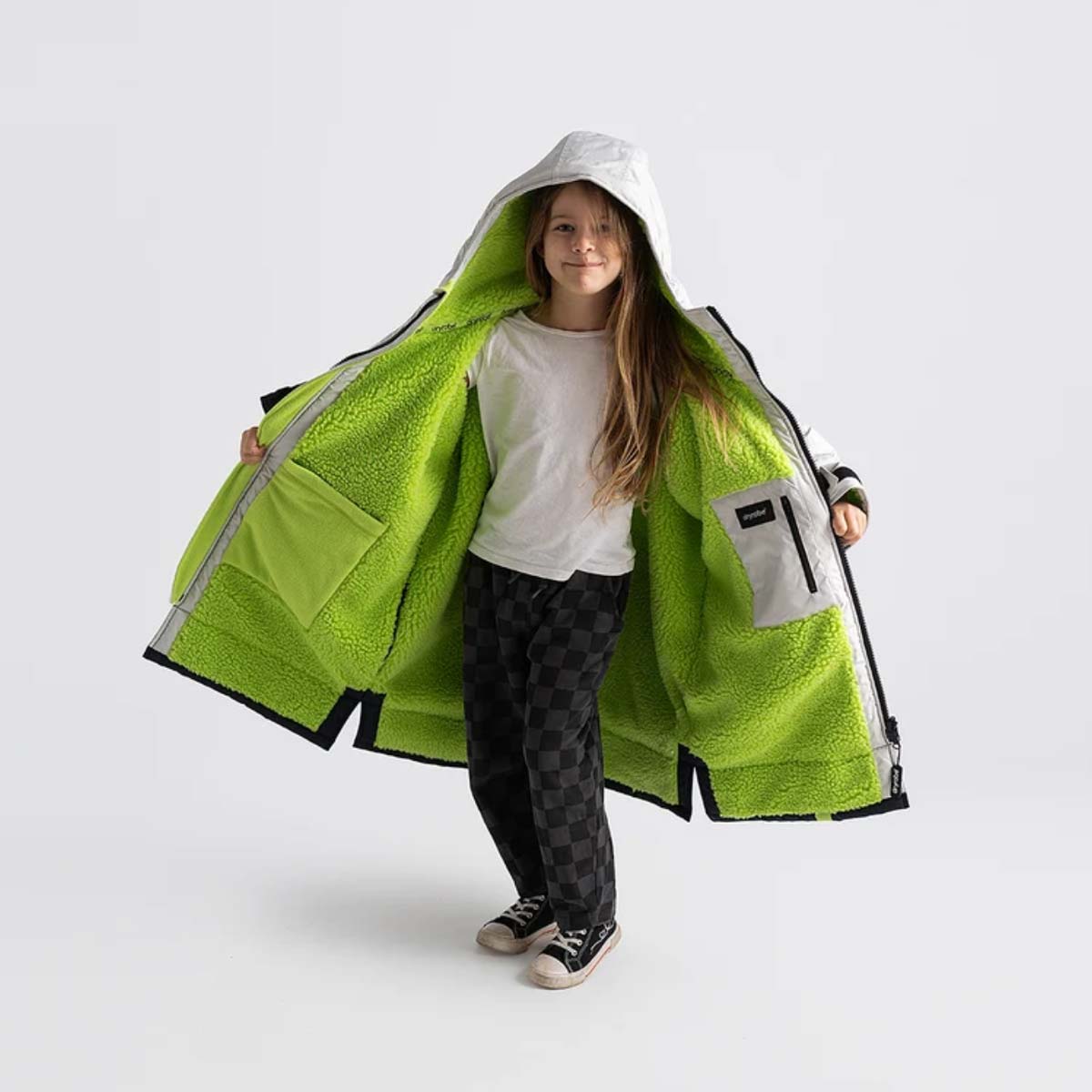 Bērnu pončo mētelis / jaka Dryrobe Advance Kids Changing Robe - pelēks ar laima zaļu