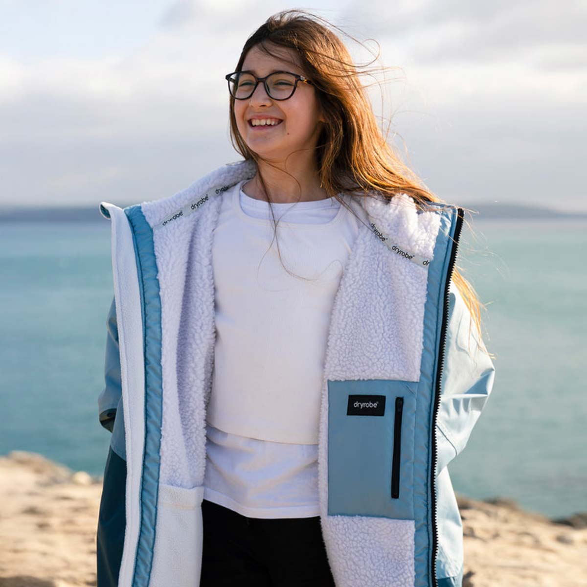 Bērnu pončo mētelis / jaka Dryrobe Advance Kids Changing Robe - Blue Light Grey