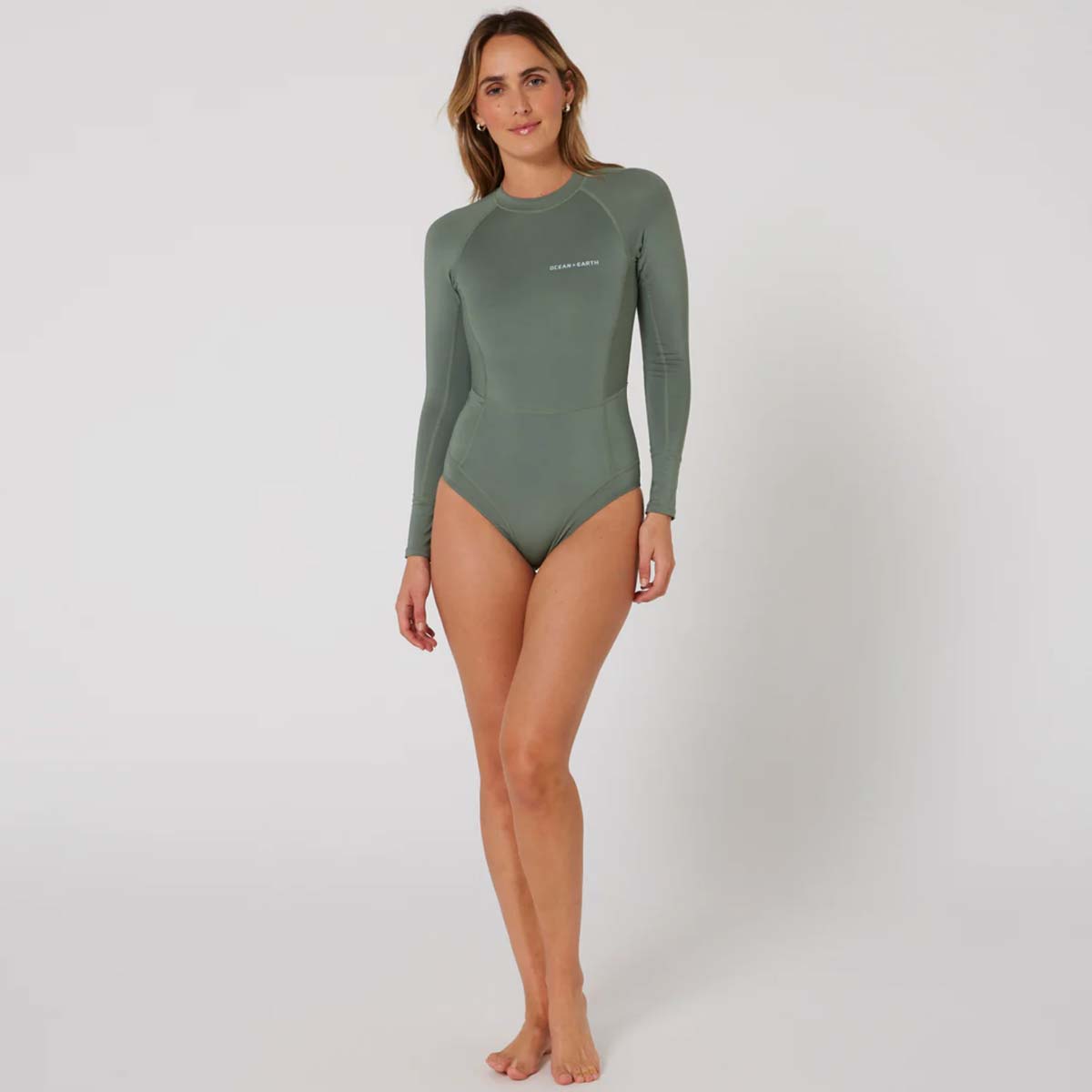 Peldkostīms sērfošanai Ocean & Earth Ladies Oceana L/S Back Zip – olīvju zaļš