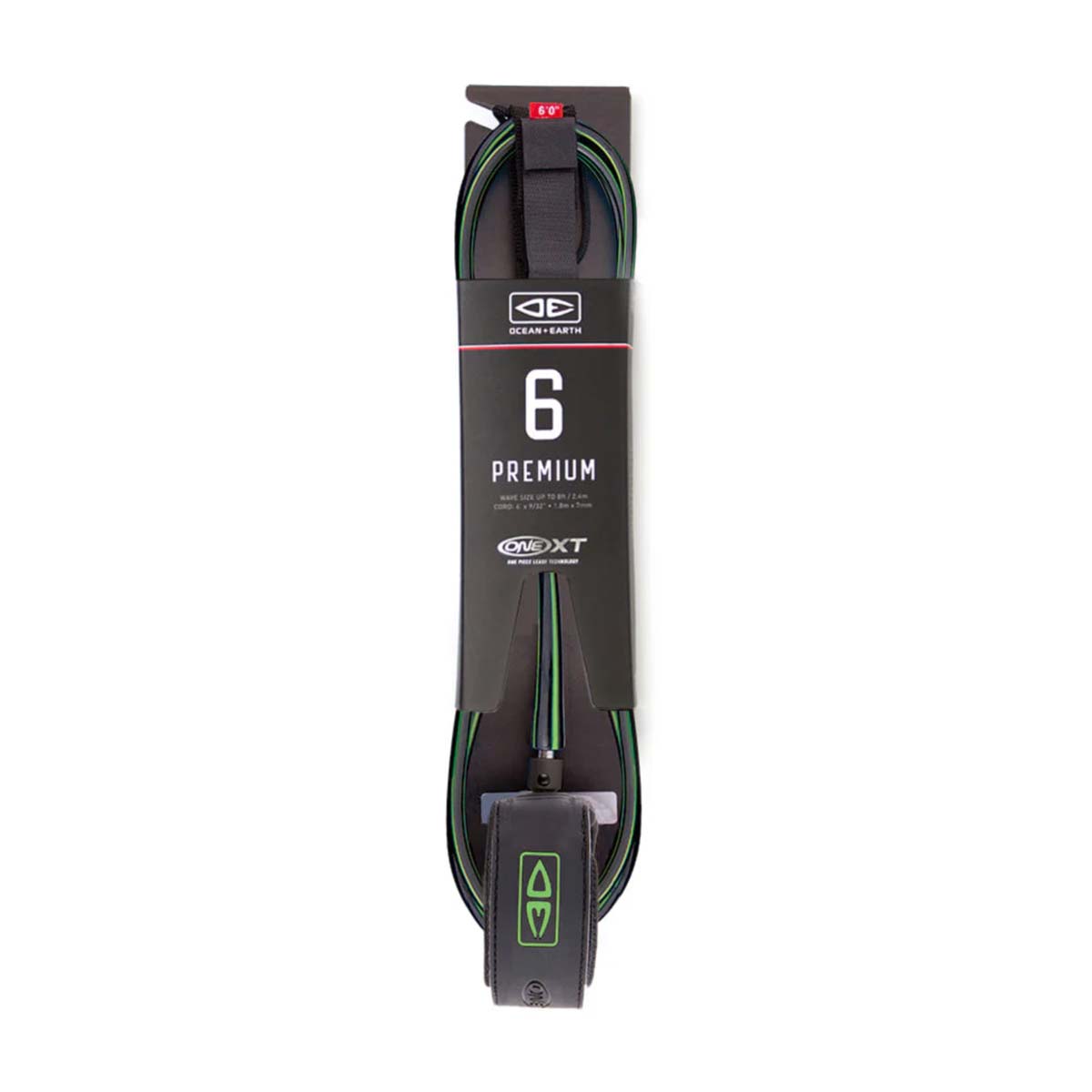 Ocean & Earth Premium One-XT 6 pēdu kājsaite – melna ar laima zaļu