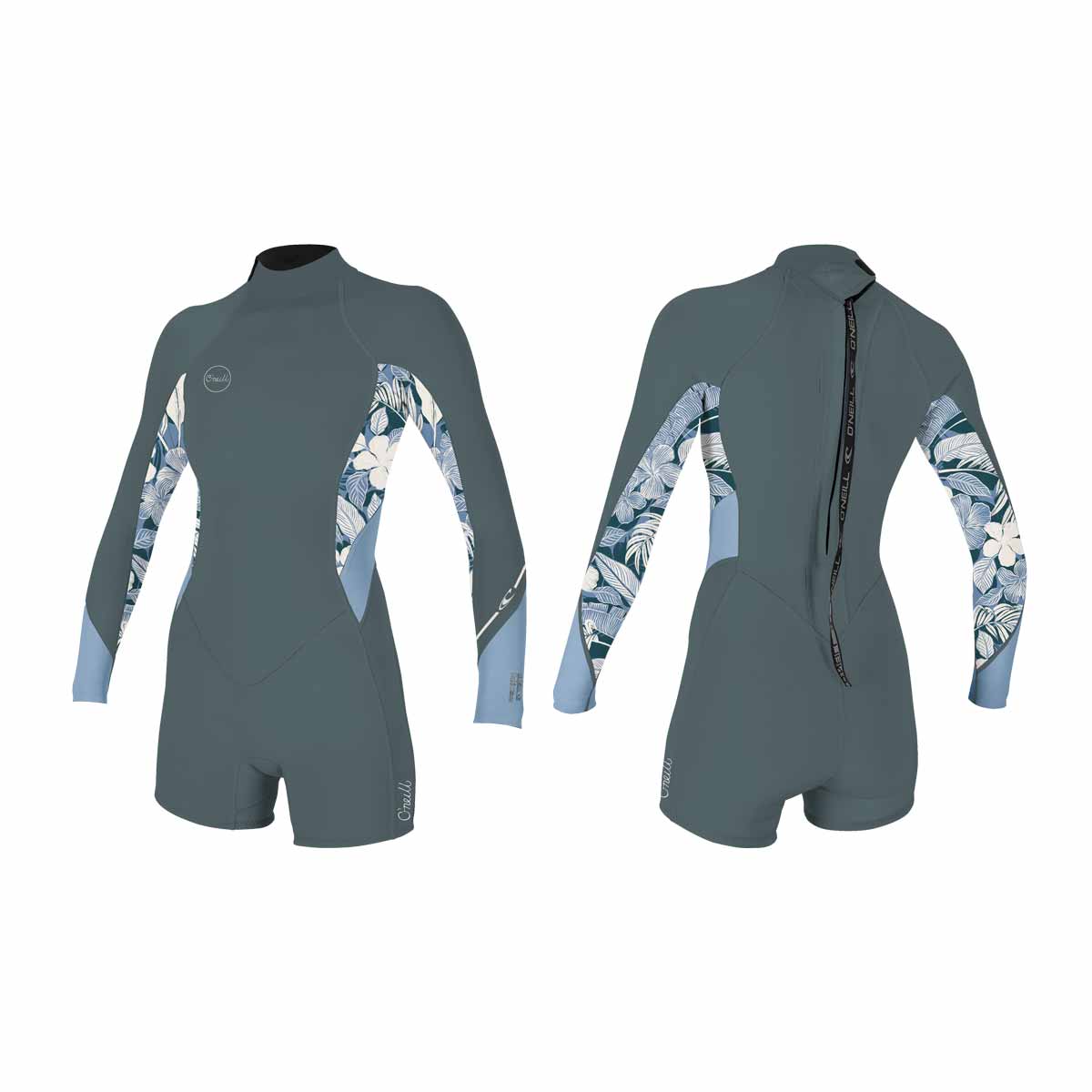 O'Neill Wms Bahia 2/1 Back Zip L/S Spring Wetsuit – Shade/Palmenotrop/Fadedenim IJ8