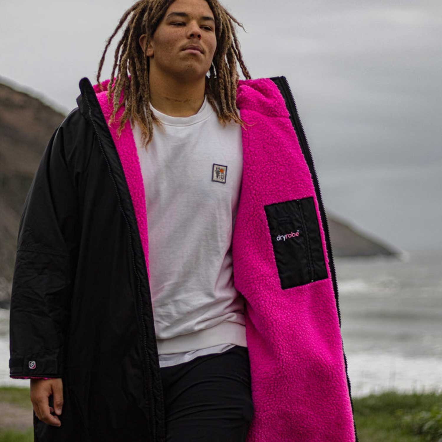 Pončo mētelis / jaka Dryrobe Advance Changing Robe - melns ar rozā