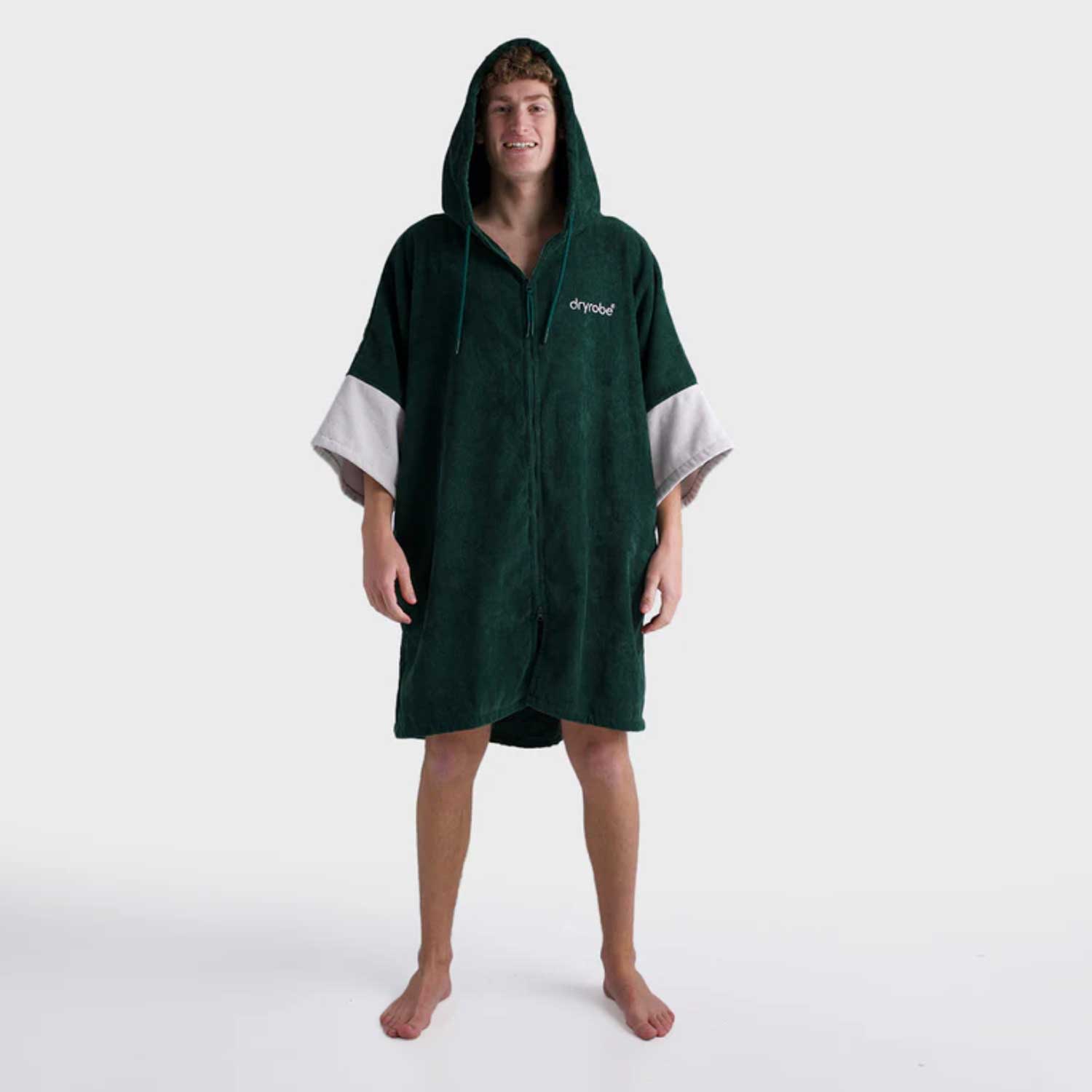 Pončo ar rāvējslēdzēju Dryrobe Full-Zip Organic Towel Changing Robe - Zaļš