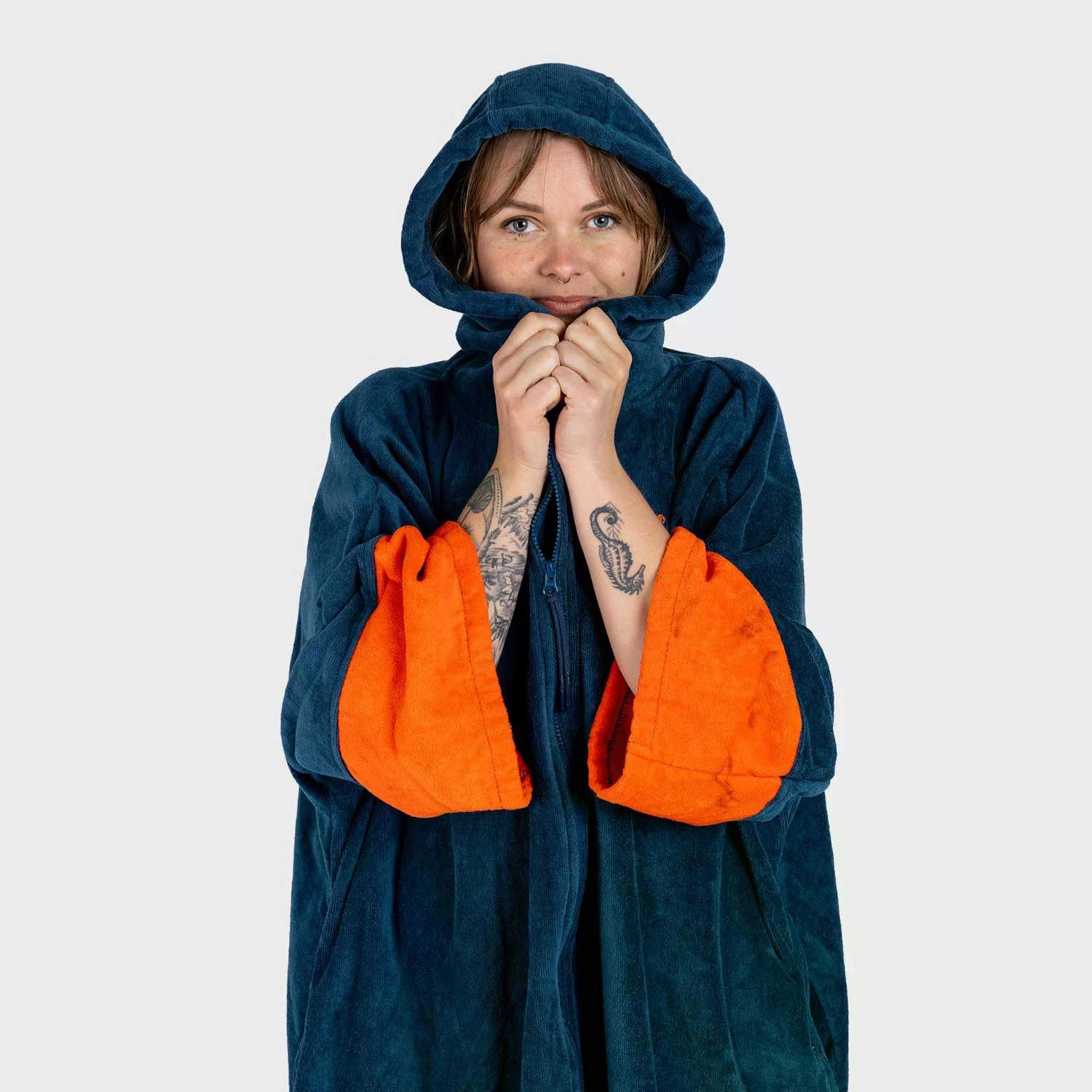 Pončo ar rāvējslēdzēju Dryrobe Full-Zip Organic Towel Changing Robe - Zils