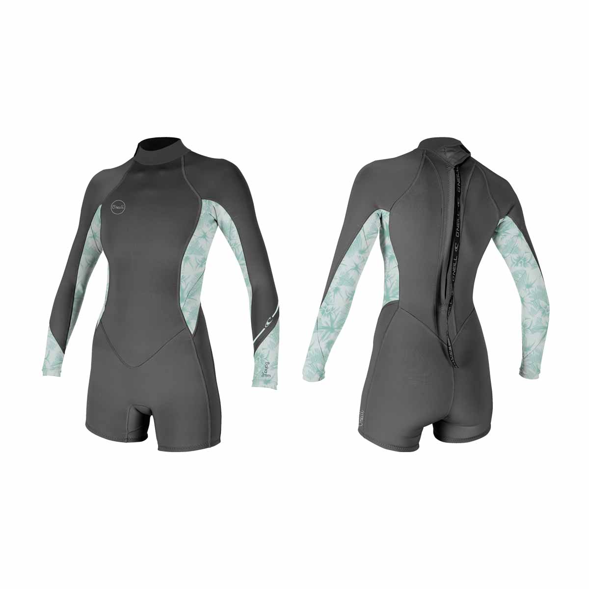 O'Neill Wms Bahia 2/1 Back Zip L/S Spring Wetsuit – Graphite/Mirage Tropical HY8