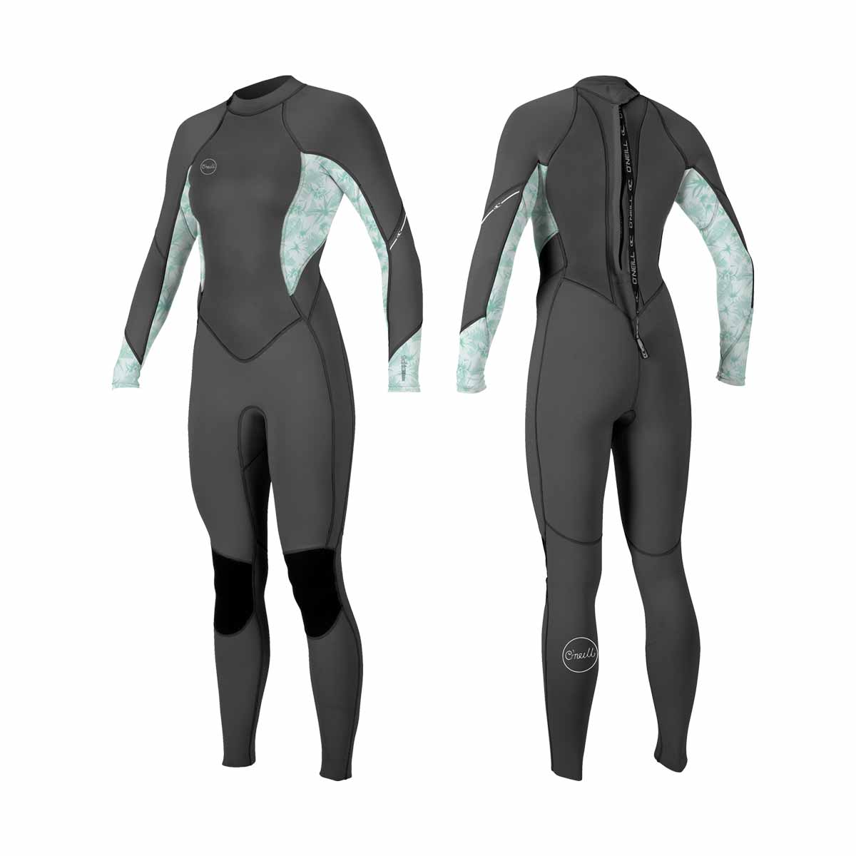 O'Neill Wms Bahia 3/2 Back Zip Full sieviešu hidrotērps – Graphite/Mirage Tropical HY8