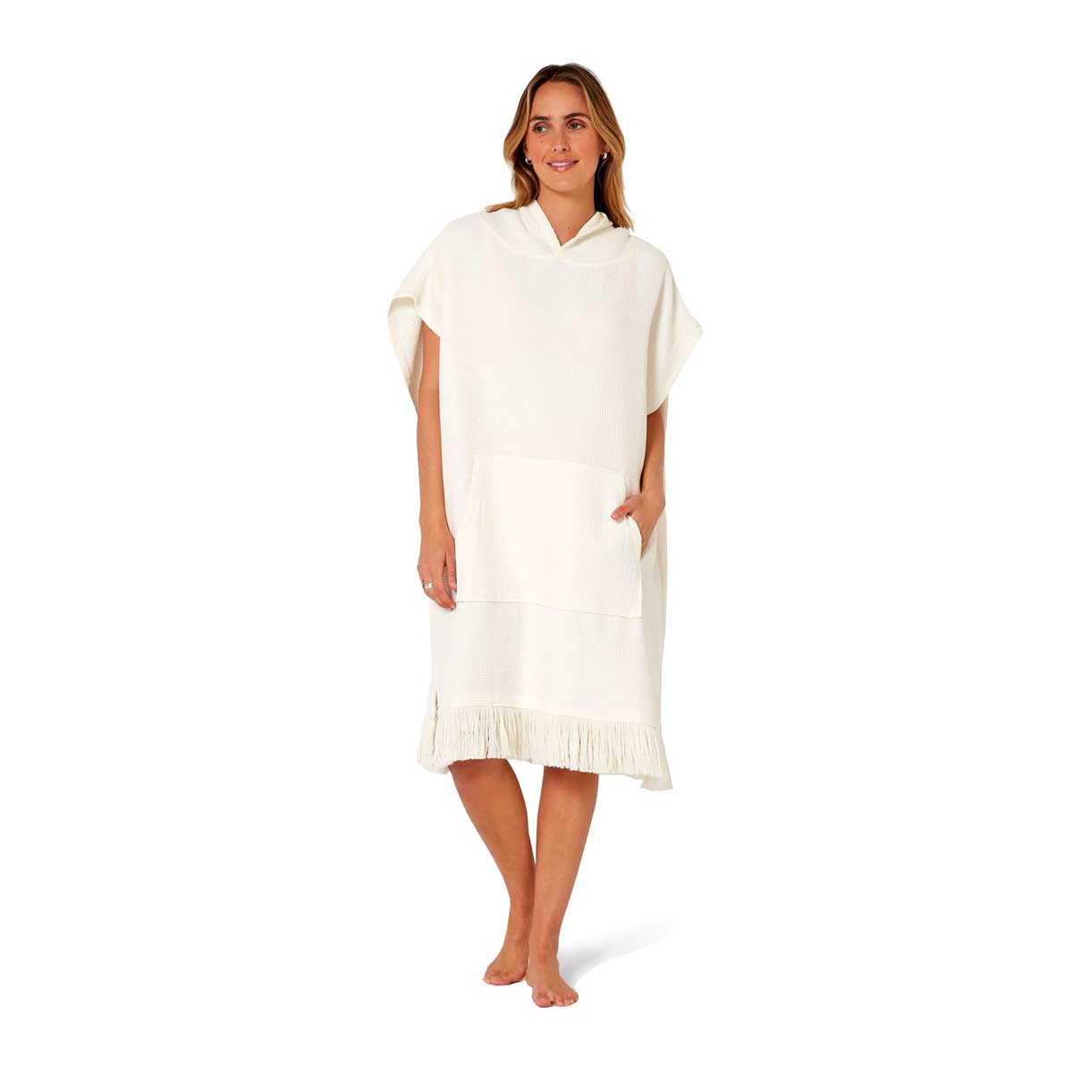 Ocean & Earth Ladies Waffle Hooded pončo dvielis – balts