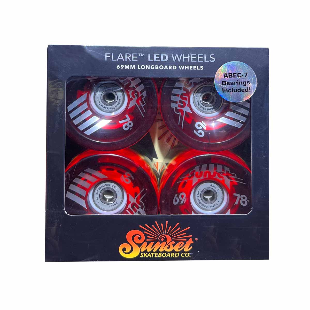 Sunset Flare LED 69mm Longboard Wheels with Abec7 Bearings