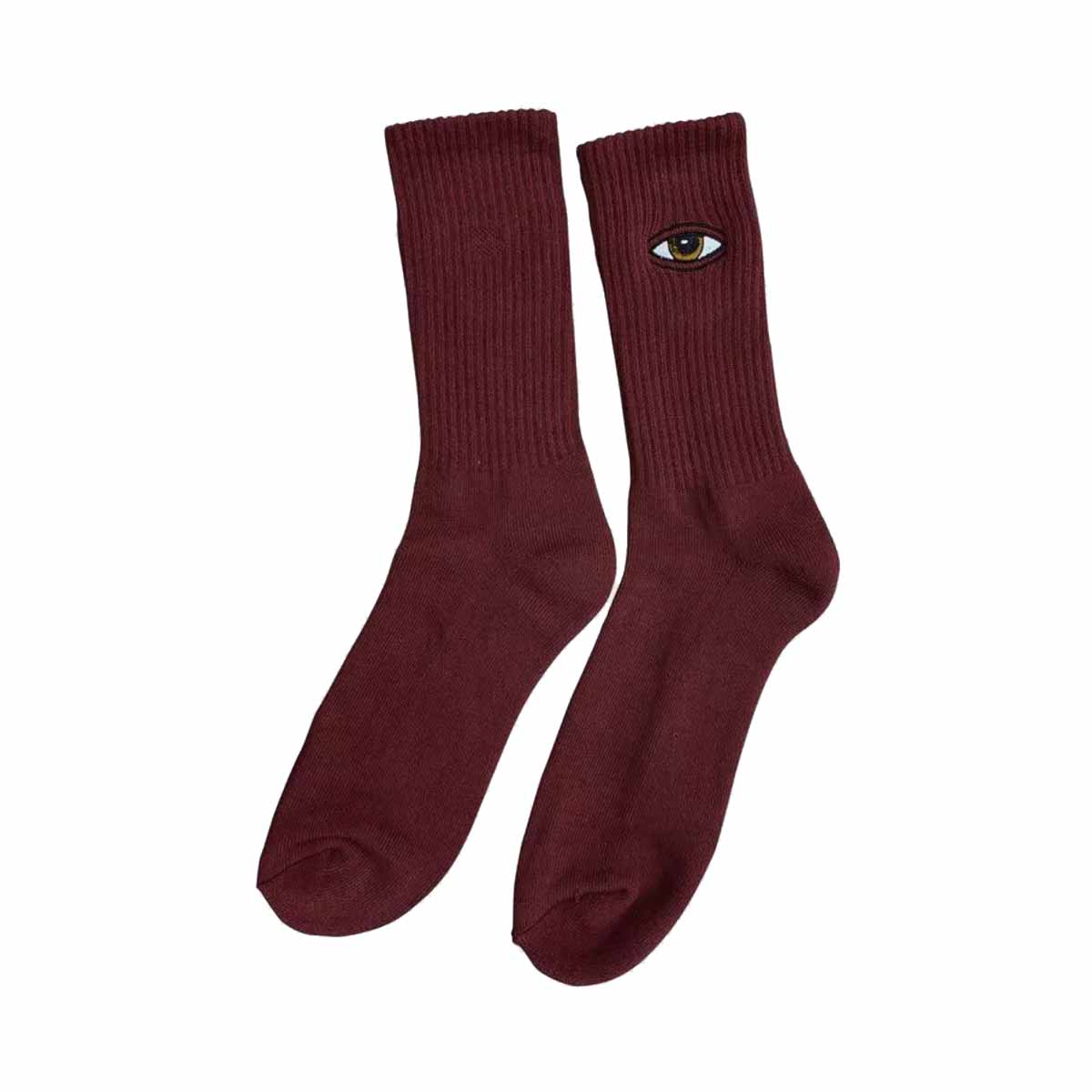 Pusgarās zeķes Toy Machine Sect Eye Embroidered Sock – Burgundy sarkanas