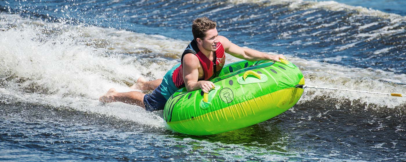 The Ho Sports Kiwi is a single rider, donut shaped tube that was designed with FUN in mind. Sit in the Kiwi with your feet forward or lay on your belly to put yourself in the heart of the action. The Kiwi has 2 sets of handles in just the right spot for either riding style. You will enjoy ultimate comfort with soft foam handles with built in knuckle guards. The 2-Way Boston valve makes inflation and deflation a snap and you’re sure to turn heads with this cool fruit inspired design. Get yourself a Kiwi and grab a slice of the sweet fruity fun!